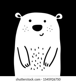 creative hand drawn teddy bear on black background for baby's posters, banners, prints, cards, etc. Christmas, baby shower, nursery room decor. EPS 10 