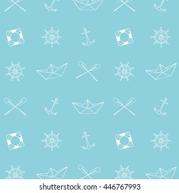 Creative Hand Drawn Texture. Marine / Ocean / Sea Theme Design. Vector Seamless Pattern. Vector Illustration.