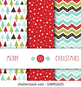 Creative Hand Drawn textures. Set of vector patterns. For Christmas, winter holidays, anniversary, party invitations. Christmas trees. Snow. Chevron.