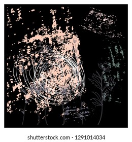 Creative hand drawn textures. Trendy Graphic Design. Vector. Contemporary art. Black background