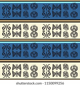 Creative hand drawn tribal batik pattern with gold and blue colorful background seamless.