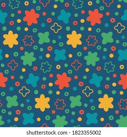 Creative hand drawn vector seamless pattern with daisy flowers. Cute kids pattern for nursery, textile and prints. Floral backdrop. Childish vector illustration