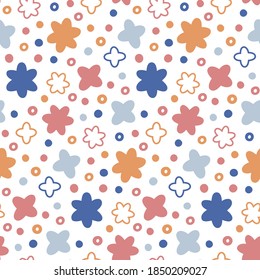 Creative hand drawn vector seamless pattern with daisy flowers. Cute kids pattern for nursery, textile and prints. Floral backdrop. Childish vector illustration