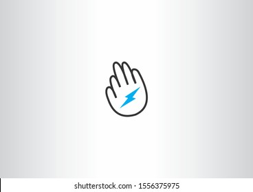 Creative Hand with flash symbol logo design. Line concept logo design