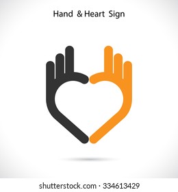 Creative Hand And Heart Shape Abstract Logo Design.Hand Ok Symbol Icon.Corporate Business Creative Logotype Symbol.Vector Illustration