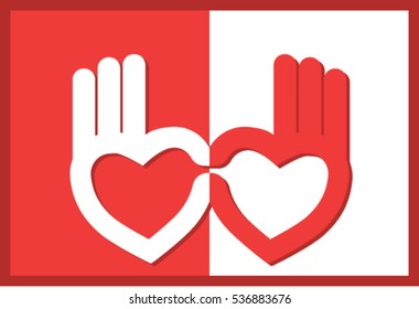 Creative hand and heart shape abstract logo design. Hand Ok symbol icon.Happy Valentines day symbol. Vector illustration. 