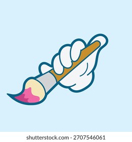 Creative hand holding paintbrush icon – illustration of artistic tool symbolizing creativity, design, painting, renovation, DIY projects, craftsmen, and art service.
