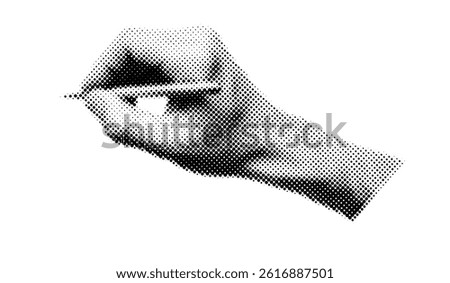 A creative hand holding a pen on paper. Collage about writing, ideas, drawing, and artistic work