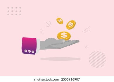 Creative hand holds coins collage art