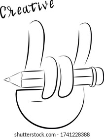 Creative, hand holds pencil. Vector isolated design elements on white background. Concept for logo, cards, print  
