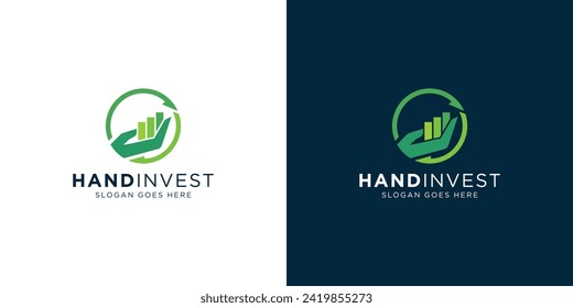 Creative Hand Invest Logo. Circle Arrow and Diagram Investment Acounting Finance with Modern Style. Consulting Logo Icon Symbol Vector Design Template.