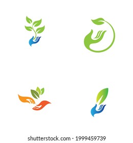 creative hand and leaf logo set vector illustration design template