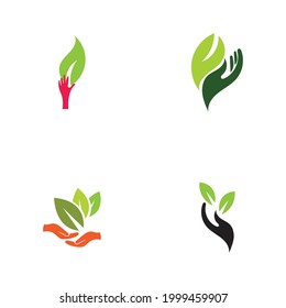 creative hand and leaf logo set vector illustration design template
