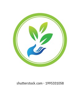 creative hand and leaf logo vector illustration design template