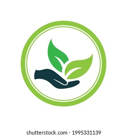 creative hand and leaf logo vector illustration design template