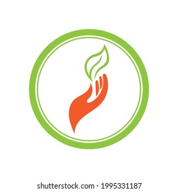 creative hand and leaf logo vector illustration design template