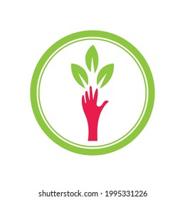 creative hand and leaf logo vector illustration design template
