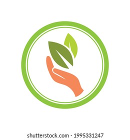 creative hand and leaf logo vector illustration design template