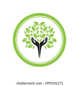 creative hand and leaf logo vector illustration design template