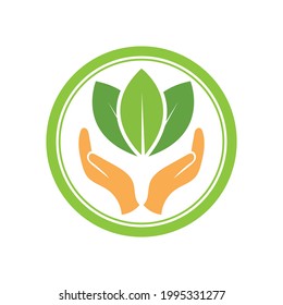 creative hand and leaf logo vector illustration design template