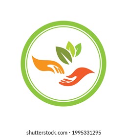 creative hand and leaf logo vector illustration design template