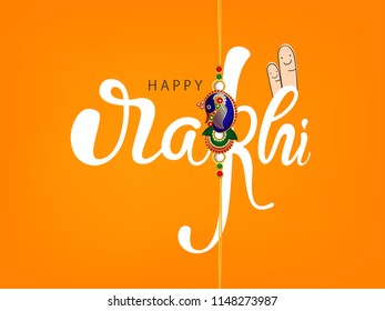 Creative Hand Lettering Text with Beautiful Traditional Rakhi for Rakhi Festival, Happy Raksha Bandhan.
