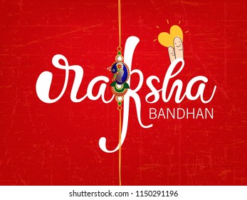 Creative Hand Lettering Text ”Raksha Bandhan” with Beautiful Traditional Rakhi Design for Rakhi Festival, Happy Raksha Bandhan.