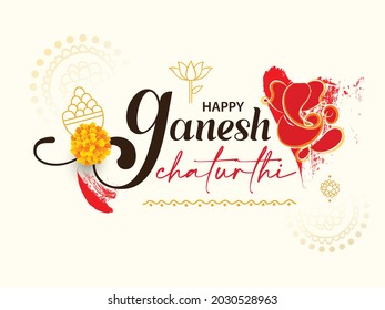 Creative Hand Lettering Text "Ganesh Chaturthi" with God Ganesha Illustration for Happy Ganesh Chaturthi.