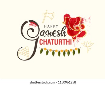 Creative Hand Lettering Text ”Ganesh Chaturthi” with God Ganesha Illustration for Happy Ganesh Chaturthi.