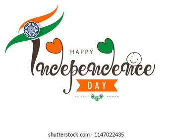 Creative Hand Lettering Text Happy Independence Day with Tri Color decorative Background.