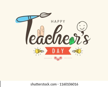 Creative Hand Lettering Text for Happy Teacher's Day Celebration on decorative Doodle Background.