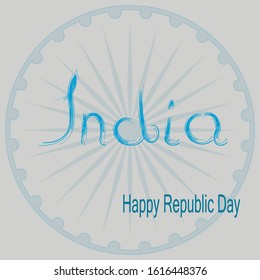 Creative Hand Lettering Text Happy Independence Day with Tri Color National Flag on Navy Blue Decorative Background.