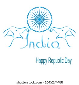 Creative Hand Lettering Text Happy Independence Day with Tri Color National Flag on Navy Blue Decorative Background.