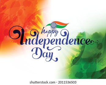 Creative Hand Lettering Text "Happy Independence Day" with Tri Color National Flag on Colourful Grungy Background.