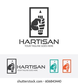 Creative hand logo design. Designer, Artist, Art studio logo concept. Vector logo template