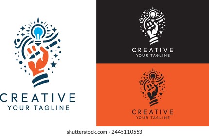 creative hand logo with idea yousing in teck logo or education logo.vector formate.