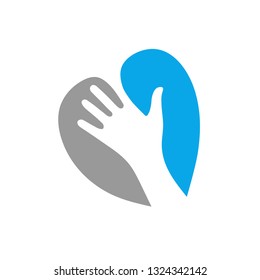 creative hand with love color logo, love care give heart logo template vector