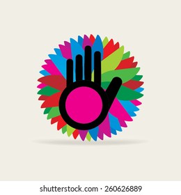 creative hand over colorful background