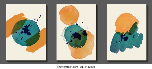Creative hand painted watercolor art background for poster, postcard, brochure. Vector artistic illustration with watercolour texture for design interior. Minimalist backdrop.	