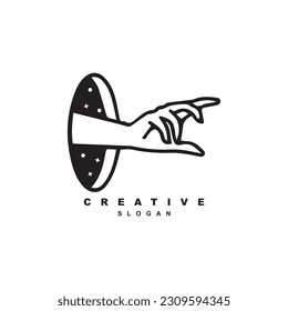 Creative hand portal dimension logo design vector. teleport hand logo illustration