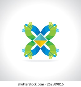 creative hand round of team work 