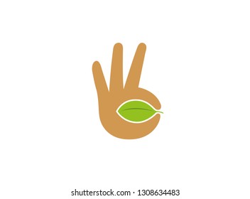 Creative Hand Sign Leaf Symbol Logo Design Symbol Vector Illustration