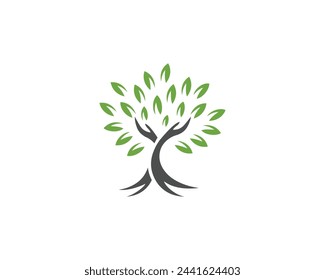 Diseño creativo del logotipo del árbol de la mano plantilla moderna del vector.