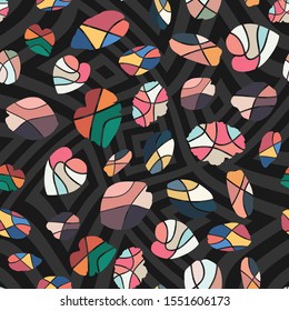 Creative handcrafted wallpaper multicolor flat style cut leaves fashion design. Monochrome seamless vector greyscale swirl background. Trendy illustration pattern for textile, wrapping, creative party