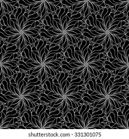 Creative hand-drawn abstract seamless pattern of stylized flowers in black and white colors. Vector illustration.