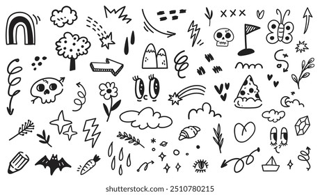 Creative Hand-Drawn Doodle Set | Playful Vector Scribbles, Symbols, and Sketches | Abstract Black and White Illustration for Design Projects