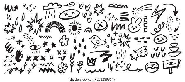 Creative Hand-Drawn Doodle Set | Playful Vector Scribbles, Symbols, and Sketches | Abstract Black and White Illustration for Design Projects