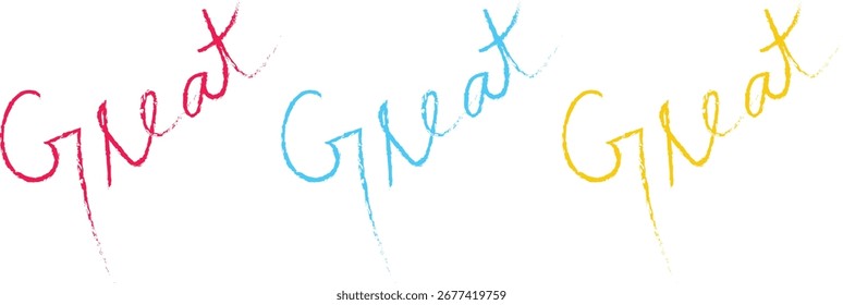 Creative Hand-Drawn "Great" Text Graphics in Various Colors, Perfect for Positive Reinforcement, Feedback and Social Media