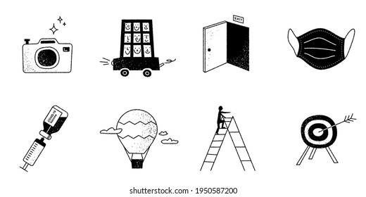 Creative hand-drawn icon set. Vector illustration. Website icons.