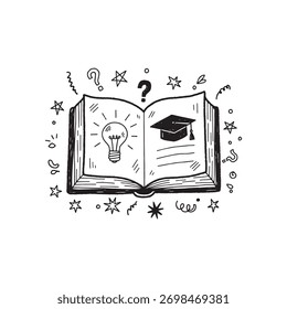 Kreative handgezeichnete Idee Tagebuch Illustration, die Erfindung, Träume und Selbstausdruck, minimale doodle Vektordesign für Schreiben und Entdeckungskonzepte